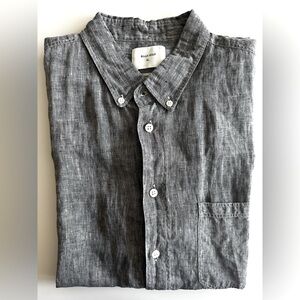 Billy Reid Charcoal Button Down 100% Linen Shirt Tuscumbia Short Sleeve